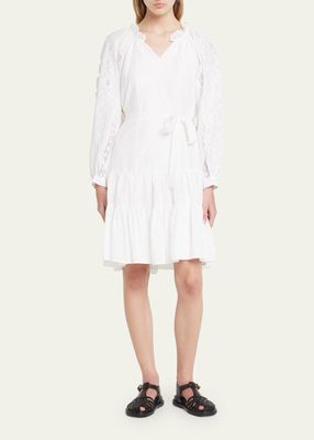 Tiered Eyelet-Sleeve Cotton Voile Mini Dress