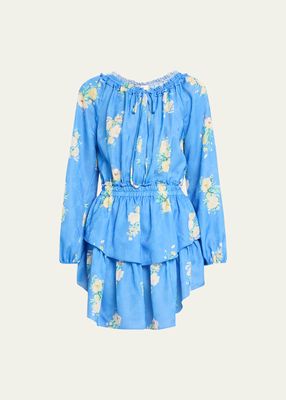 Tiered Puff-Sleeve Mini Popover Dress