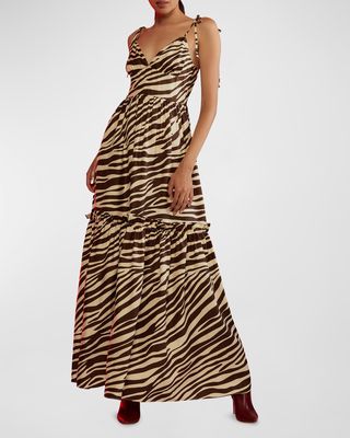 Tiered Zebra-Print Maxi Dress