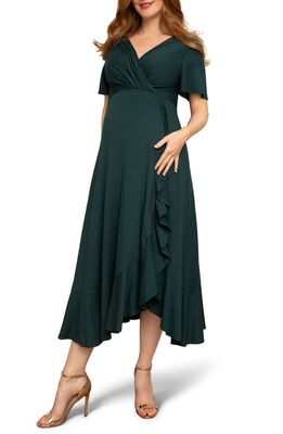 Tiffany Rose Waterfall Flutter Sleeve Midi Maternity Dress in Deep Green
