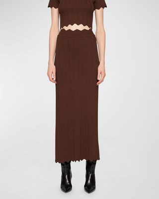 Tilda Scallop-Trim Knit Midi Skirt
