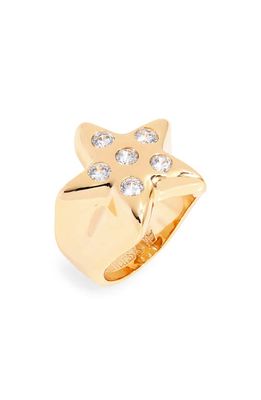 Timeless Pearly Crystal Star Signet Ring in Gold