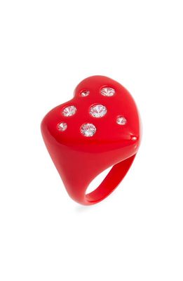Timeless Pearly Enamel Heart Ring in Red