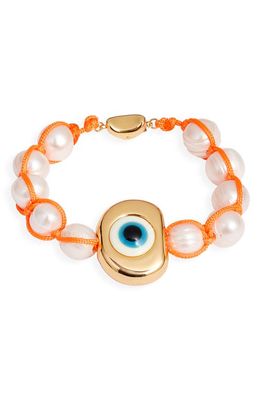 Timeless Pearly Freshwater Pearl & Evil Eye Bracelet in White