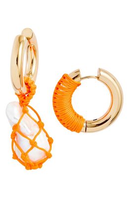 Timeless Pearly Mismatched Hoop Earrings in Orange