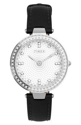 Timex Adorn Crystal Leather Strap Watch