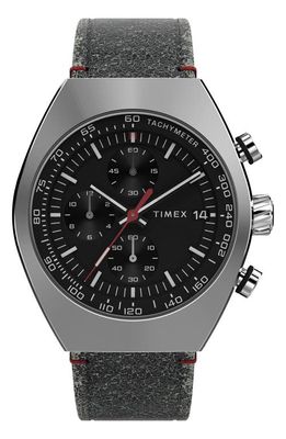 Timex® Legacy Tonneau Chronograph Leather Strap Watch, 42mm in Black 