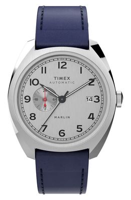 Timex® Marlin Automatic Leather Strap Watch, 39mm in Blue 