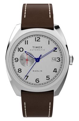 Timex® Marlin Automatic Leather Strap Watch, 39mm in Brown 