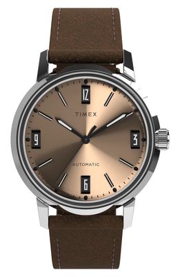 Timex® Marlin Automatic Leather Strap Watch, 40mm in Brown 