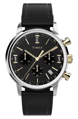 Timex® Marlin Leather Strap Chronograph Watch, 40mm in Black 