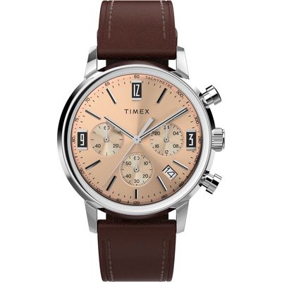 Timex® Marlin Leather Strap Chronograph Watch, 40mm in Brown 