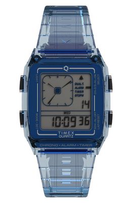 Timex® Q Timex Digital LCA Chronograph Resin Strap Watch, 35mm in Blue 