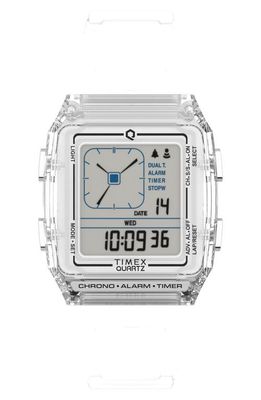 Timex® Q Timex Digital LCA Chronograph Resin Strap Watch, 35mm in Clear 