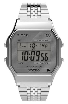 Timex® T80 Digital Bracelet Watch, 34mm in Silver 