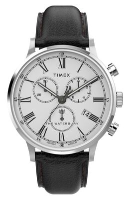 Timex® Waterbury Classic Chronograph Leather Strap Watch