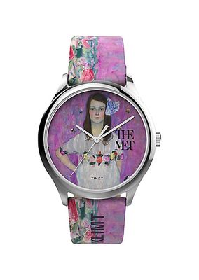 Timex x The Met Klimt Brass & Leather Strap Watch/40MM