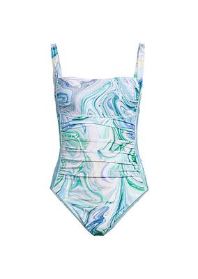 Tina Marble-Print One-Piece Swimsuit