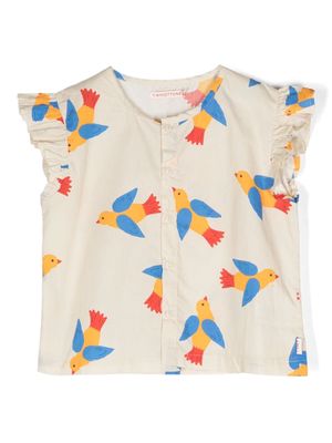 Tiny Cottons bird-print ruffle-detail shirt - Neutrals