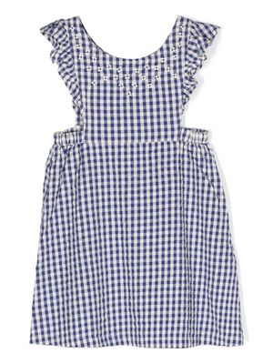 Tiny Cottons floral-embroidery checked dress - Blue
