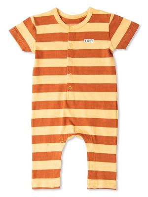 Tiny Cottons logo-print striped romper - Brown