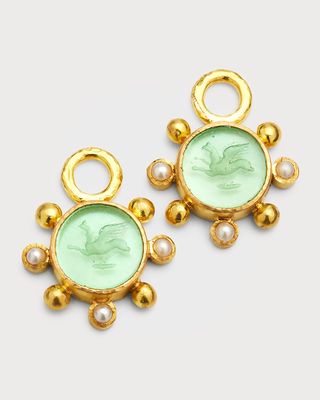 Tiny Griffin Earring Pendants in 19K Yellow Gold with 2mm Pearls