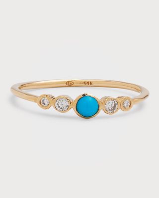 Tiny Sparkle 14K Yellow Gold Turquoise & Diamond Band Ring, Size 6.5