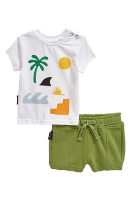 TINY TRIBE Beachside Graphic T-Shirt & Shorts Set in White Multi 