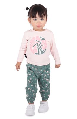 TINY TRIBE Floral Cotton Graphic T-Shirt & Print Pants Set in Pink Multi