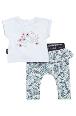 TINY TRIBE Flower Meadow Graphic T-Shirt & Flounce Pants in Green Multi