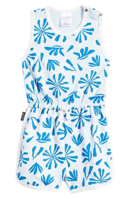 TINY TRIBE Kids' Abstract Print Drawstring Waist Cotton Romper in Sky Blue