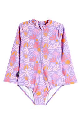 TINY TRIBE Kids' Abstract Shape Long Sleeve One-Piece Swimsuit in Purple 