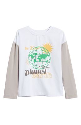 TINY TRIBE Kids' Colorblock Earth Long Sleeve Graphic T-Shirt in White