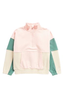 TINY TRIBE Kids' Colorblock Half Zip Cotton Sweatshirt in Light Pink Multi