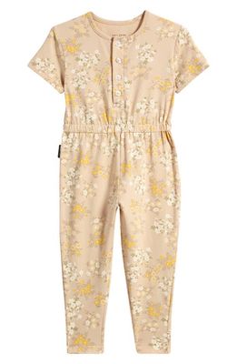 TINY TRIBE Kids' Floral Garden Cotton Henley Jumpsuit in Biscuit