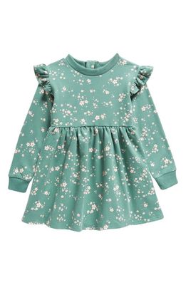 TINY TRIBE Kids' Floral Long Sleeve Cotton Knit Dress in Emerald