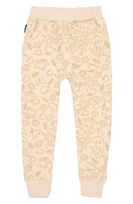 TINY TRIBE Kids' Floral Print Fleece Sweatpants in Oat