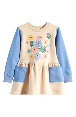 TINY TRIBE Kids' Flower Power Colorblock Cotton Sweatshirt Dress in Cream