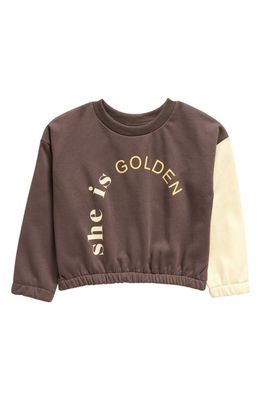 TINY TRIBE Kids' Golden Colorblock Cotton Sweatshirt in Iron