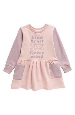 TINY TRIBE Kids' Kind Heart Long Sleeve Colorblock Dress in Cream