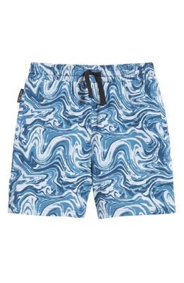 TINY TRIBE Kids' Marble Print Stretch Cotton Shorts in Electric Blue