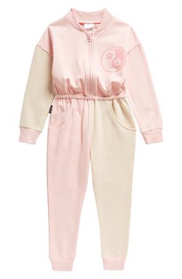 TINY TRIBE Kids' Yin & Yang Colorblock Cotton Fleece Jumpsuit in Light Pink Multi