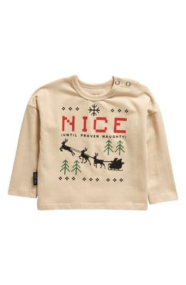 TINY TRIBE Nice Holiday Long Sleeve Cotton Graphic T-Shirt in Cream
