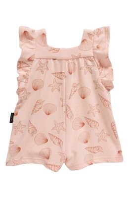 TINY TRIBE Seashell Print Ruffle Romper in Pale Blush