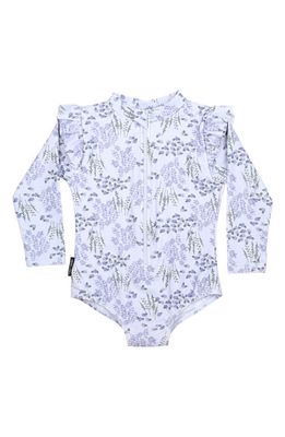 TINY TRIBE Spring Garden Ruffle Long Sleeve One-Piece Rashguard Swimsuit in Lavender