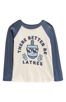 Tiny Whales Kids' Better Be Latkes Long Sleeve Graphic T-Shirt in Natural Faded Navy