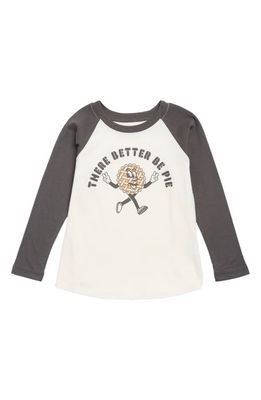 Tiny Whales Kids' Better Be Pie Long Raglan Sleeve Cotton Graphic T-Shirt in Natural Faded Black