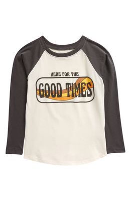 Tiny Whales Kids' Good Times Raglan Sleeve Cotton Graphic T-Shirt in Natural Faded Black
