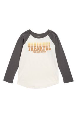 Tiny Whales Kids' Thankful Long Raglan Sleeve Cotton Graphic T-Shirt in Natural Faded Black