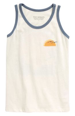 Tiny Whales Kids' The Good Life Cotton Graphic Ringer Tank in Natural/Ocean